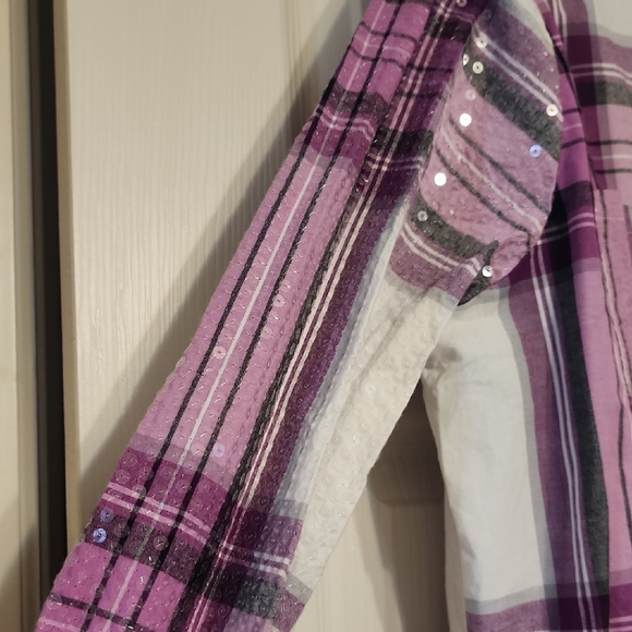 Cato Pink and White Plaid Blouse with Sequins - Picture 3 of 7